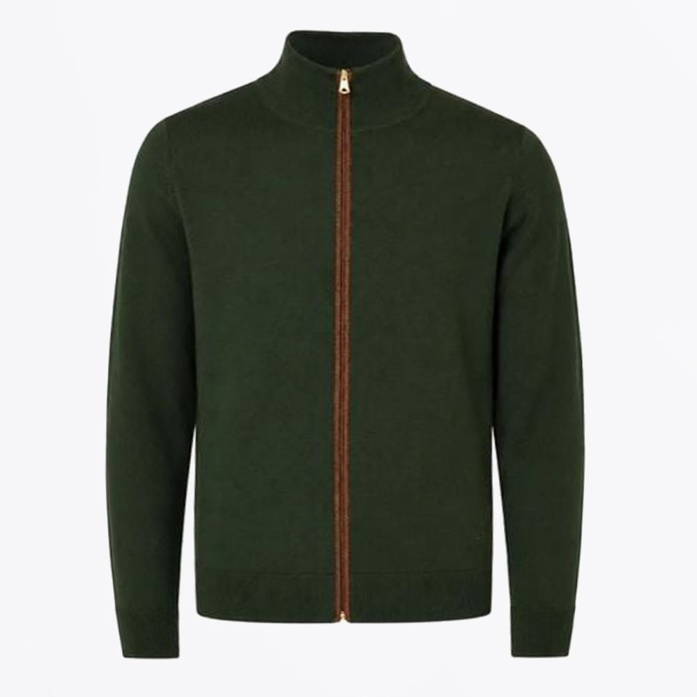 Paul Zip Through Cardigan - Bottle Green