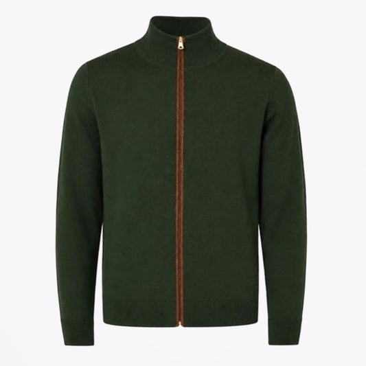 Zip Through Cardigan - Bottle Green