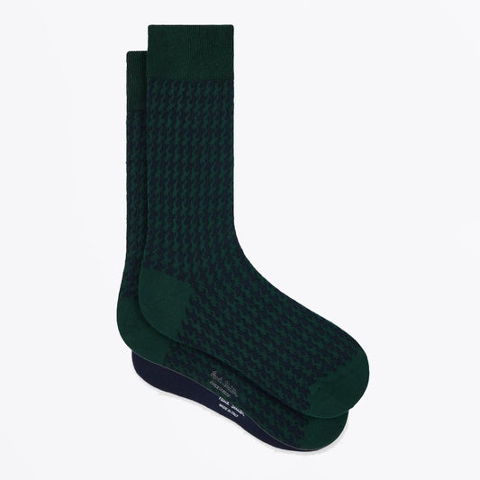 Dark Green Lane Houndstooth Socks - Dark Green