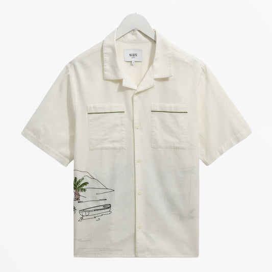Didcot Holiday Embroidy Short-Sleeve Shirt - Ecru And Multicolour