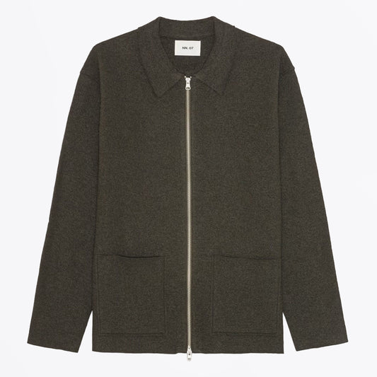 Jonas Full Zip Boiled Merino Wool Hybrid - Dark Army