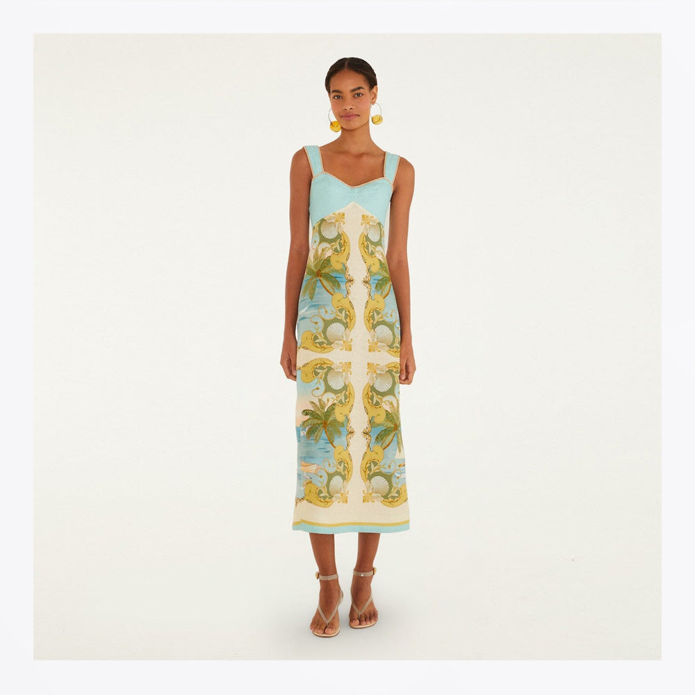 Farm Premium Linen Maxi Dress - Multicolor Royal Sea Euroflax