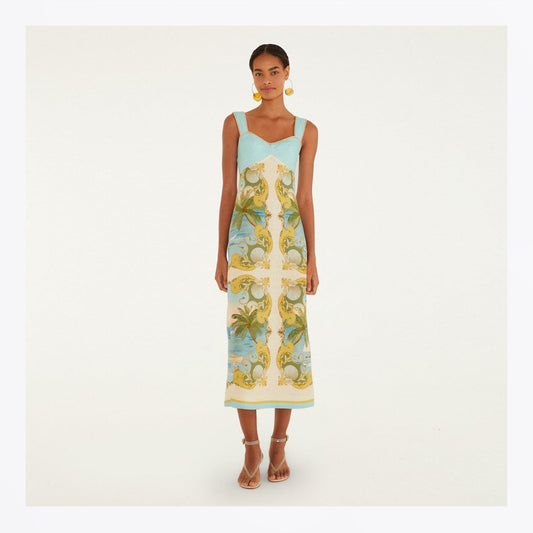 Premium Linen Maxi Dress - Multicolor Royal Sea Euroflax