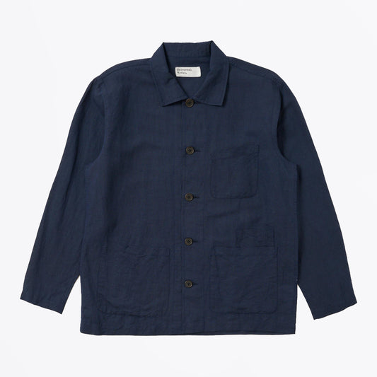 Linen Cotton Shirting Bakers Overshirt - Navy