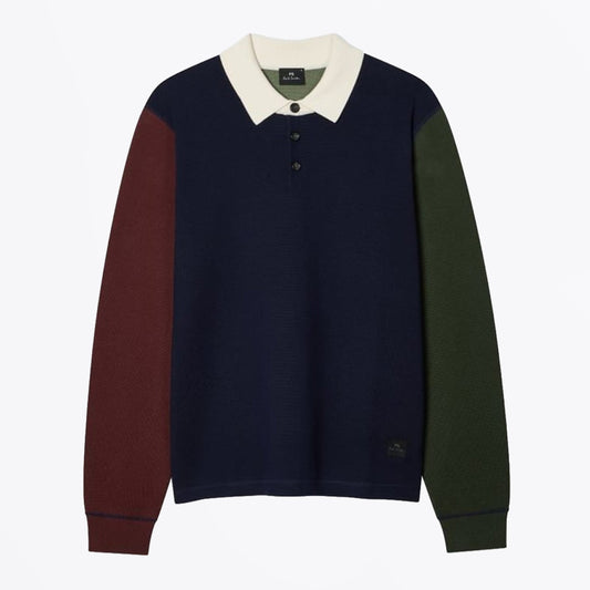 Cotton-Blend Colour-Block Rugby Top - Navy