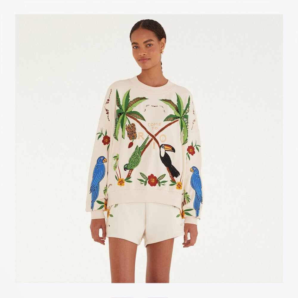 Farm Coconut Trees Come To Rio Embroidered Sweatshirt - Off-White