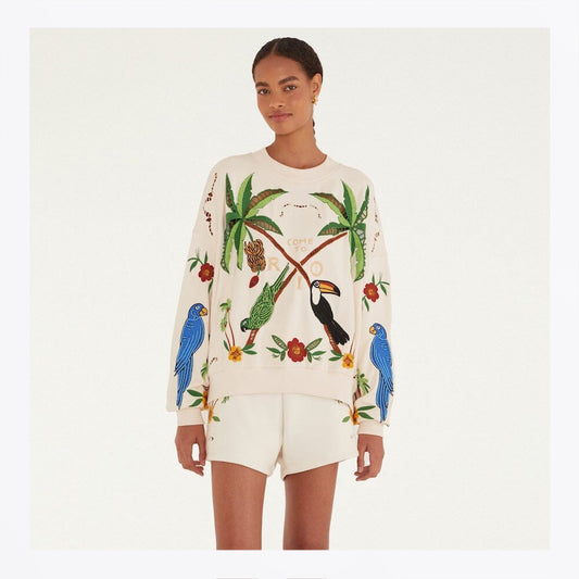 Coconut Trees Come To Rio Embroidered Sweatshirt - Off-White