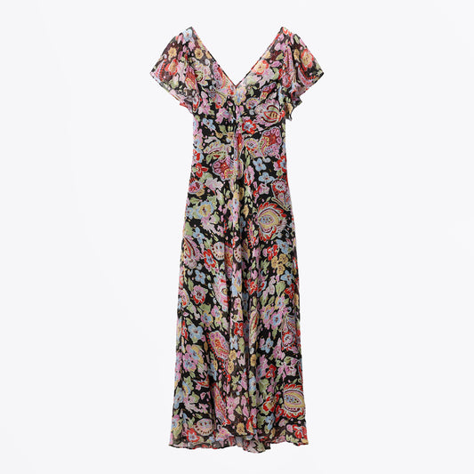 Bexley Lurex Midi Dress - Cara Floral Black