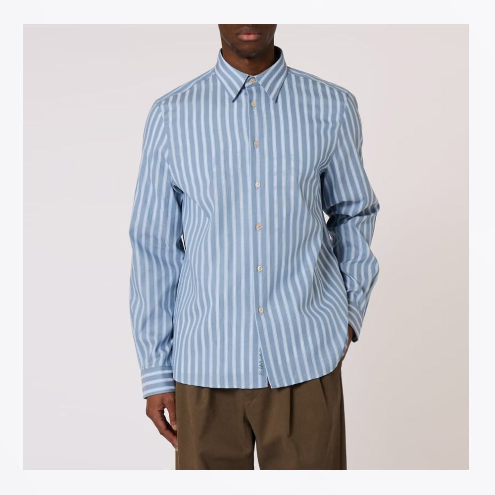 Paul Regular Fit Cotton Stripe Shirt - Blue