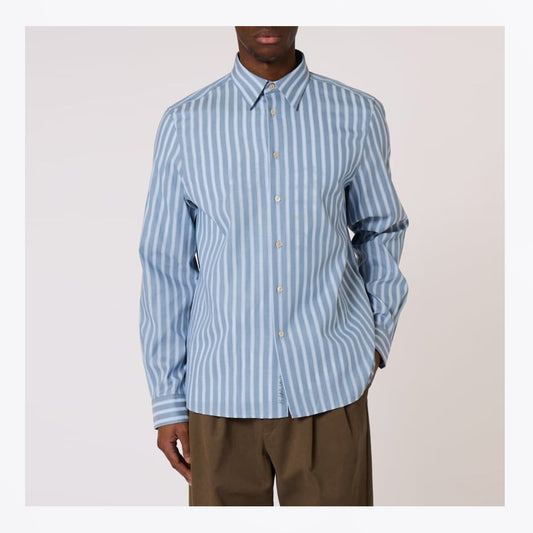 Regular Fit Cotton Stripe Shirt - Blue
