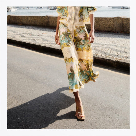 Crochet Lenzing Ecovero Euroflax Midi Skirt - Sand Royal Sea