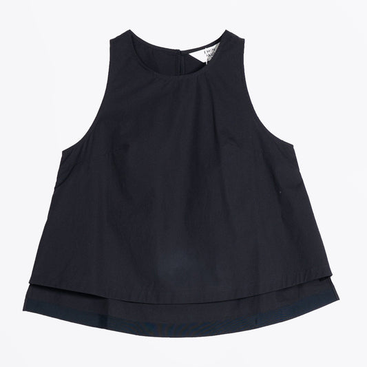 Sleeveless Slit Flare Blouse - Navy