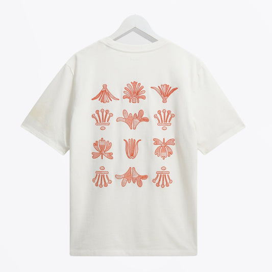 Dean Grid Embroidered T-Shirt - Ecru And Rust