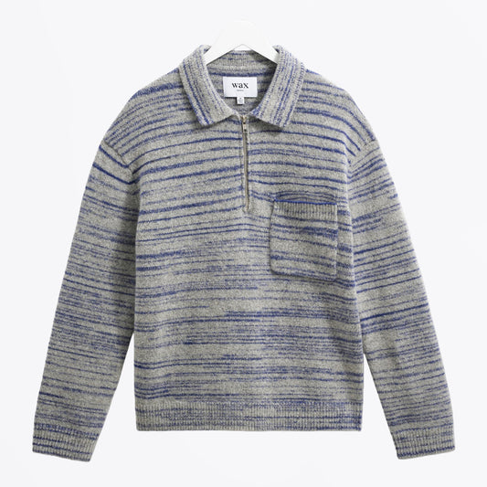 Alpha Zip Polo Random Space Dye - Grey/Blue