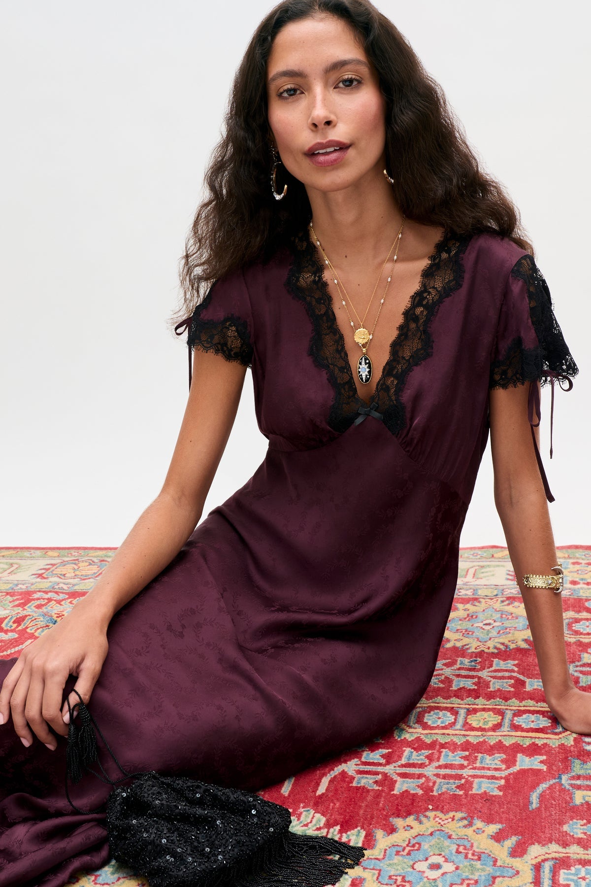 Fern Floral Trail Jacquard Dress - Wine