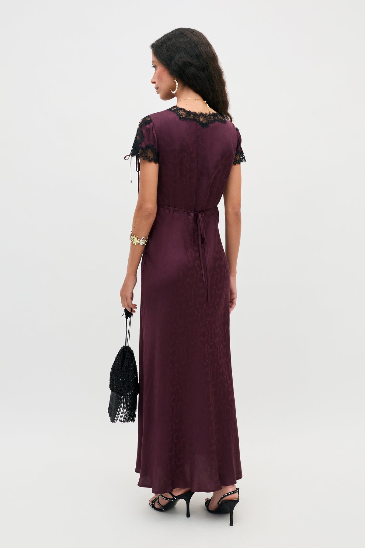 Fern Floral Trail Jacquard Dress - Wine