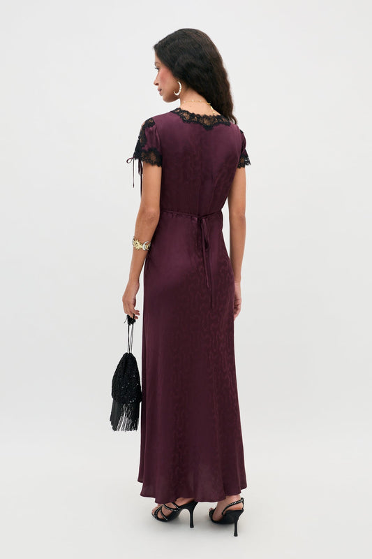Fern Floral Trail Jacquard Dress - Wine
