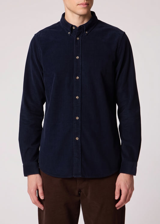 Regular Fit Fit Cord Button Down Shirt - Dark Navy