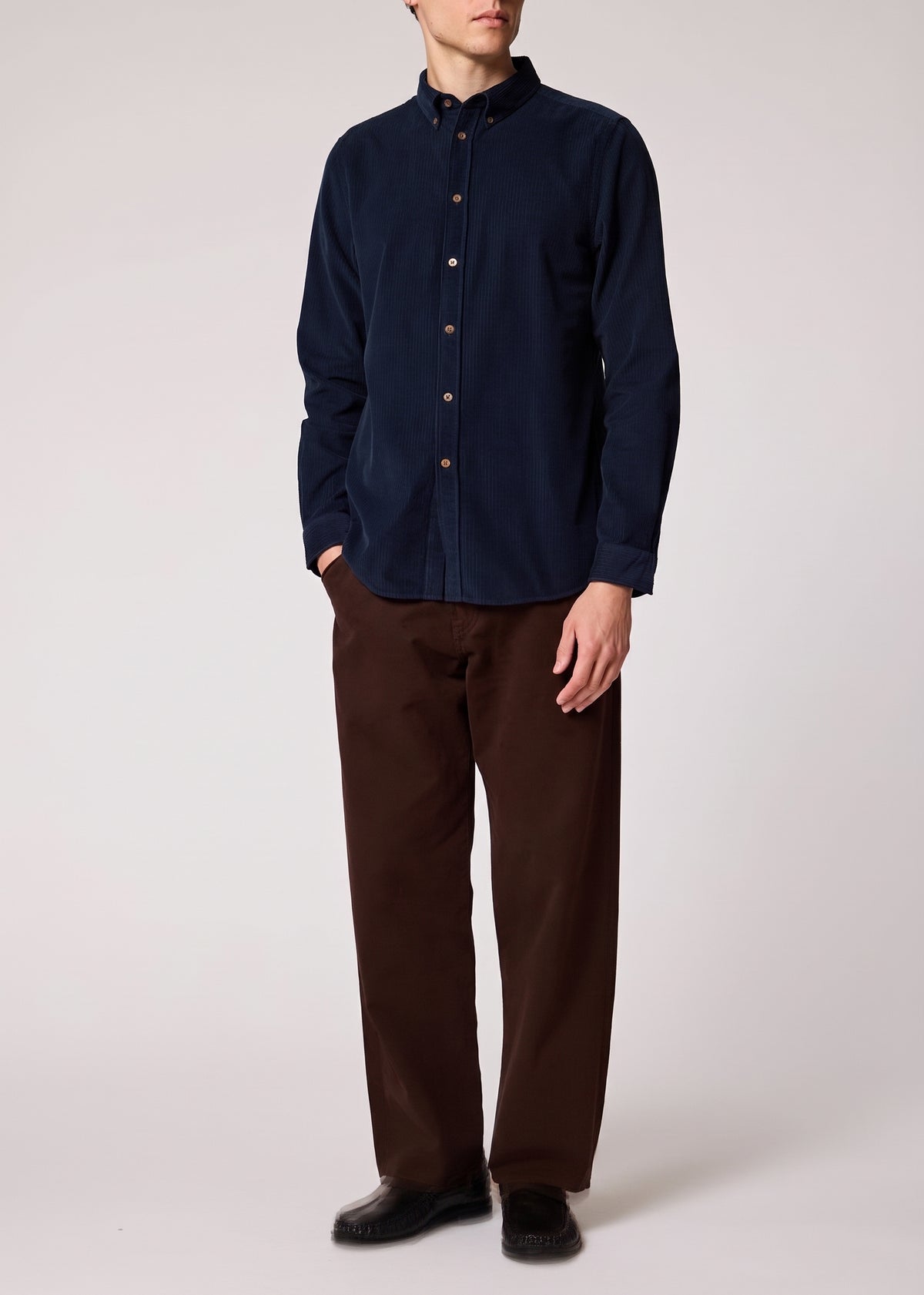 Paul Regular Fit Fit Cord Button Down Shirt - Dark Navy