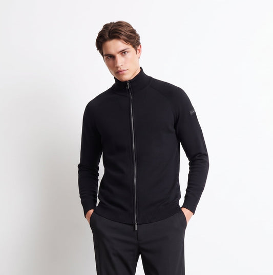 New Amos Cotton Full Zip Knit - Black