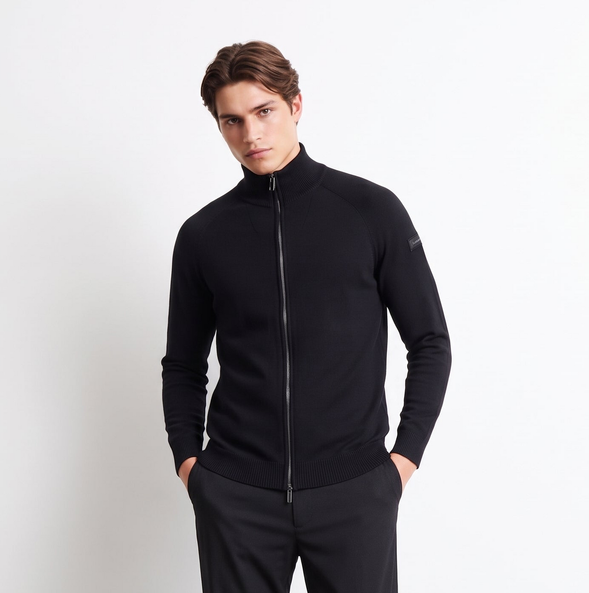 New Amos Cotton Full Zip Knit - Blue Black