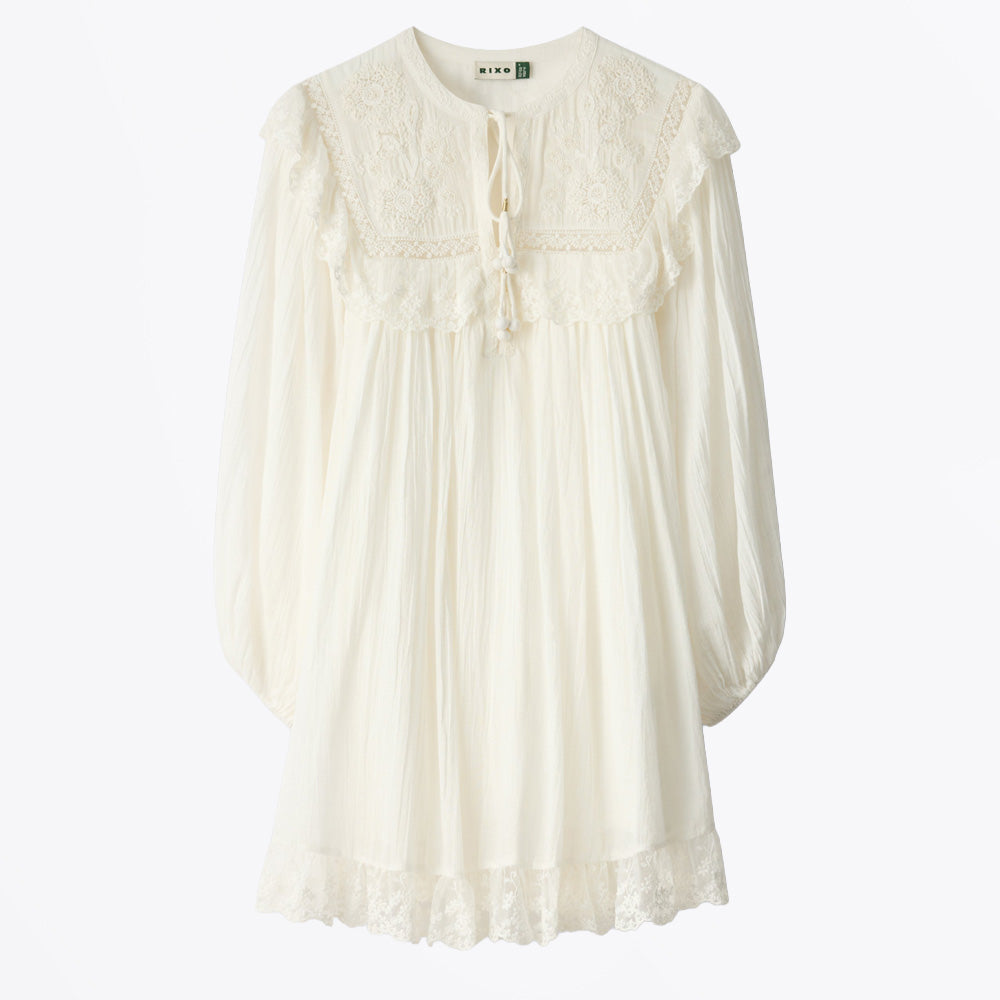 Rixo Inez Dress - Lilly Embroidery Ivory