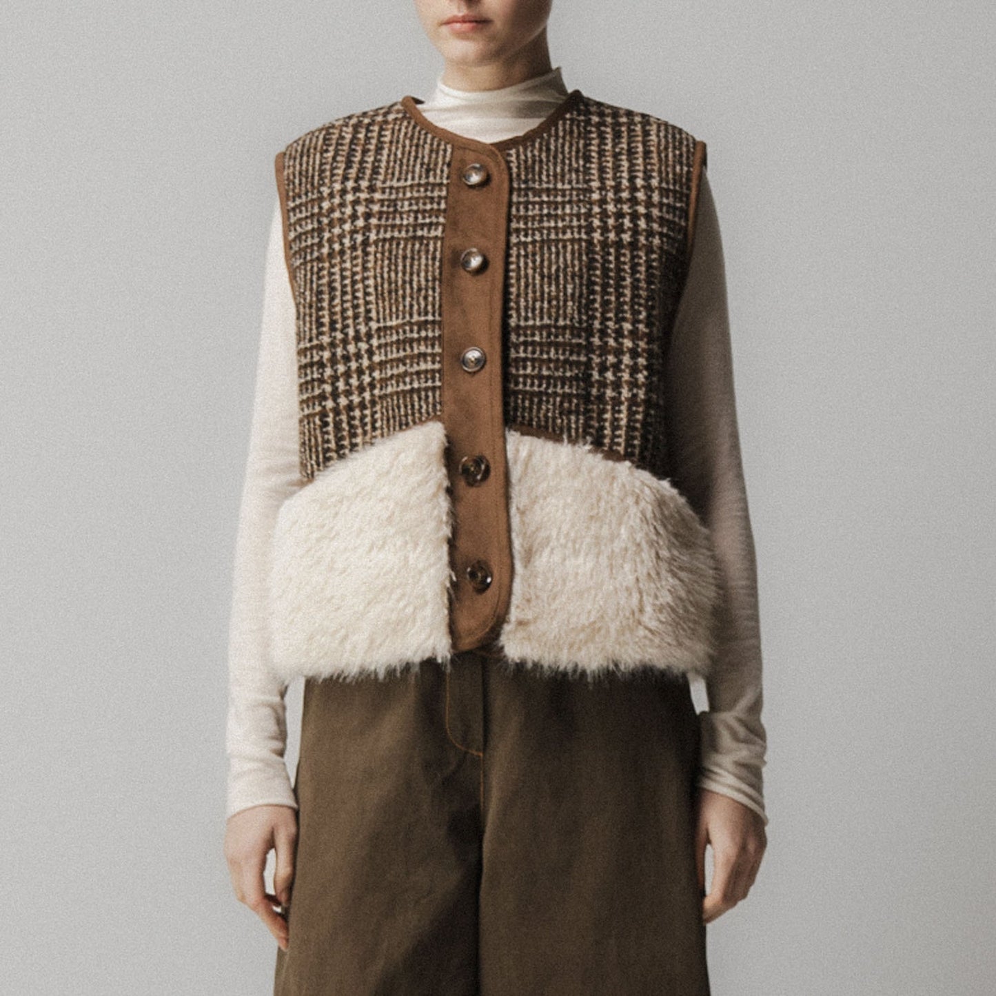 Shearling Wool Vest - Brown