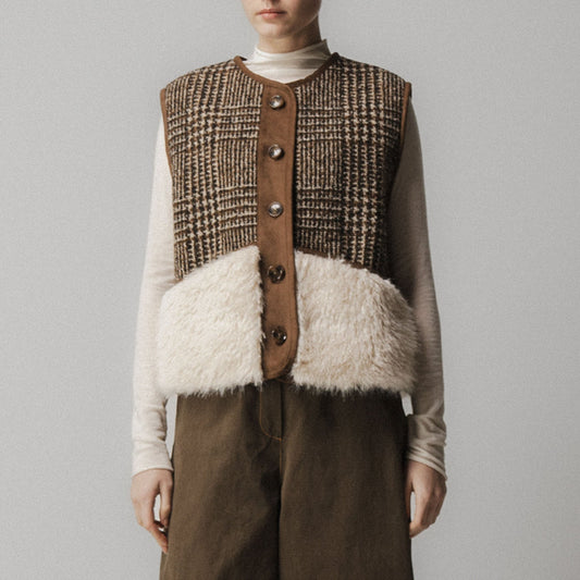 Shearling Wool Vest - Brown