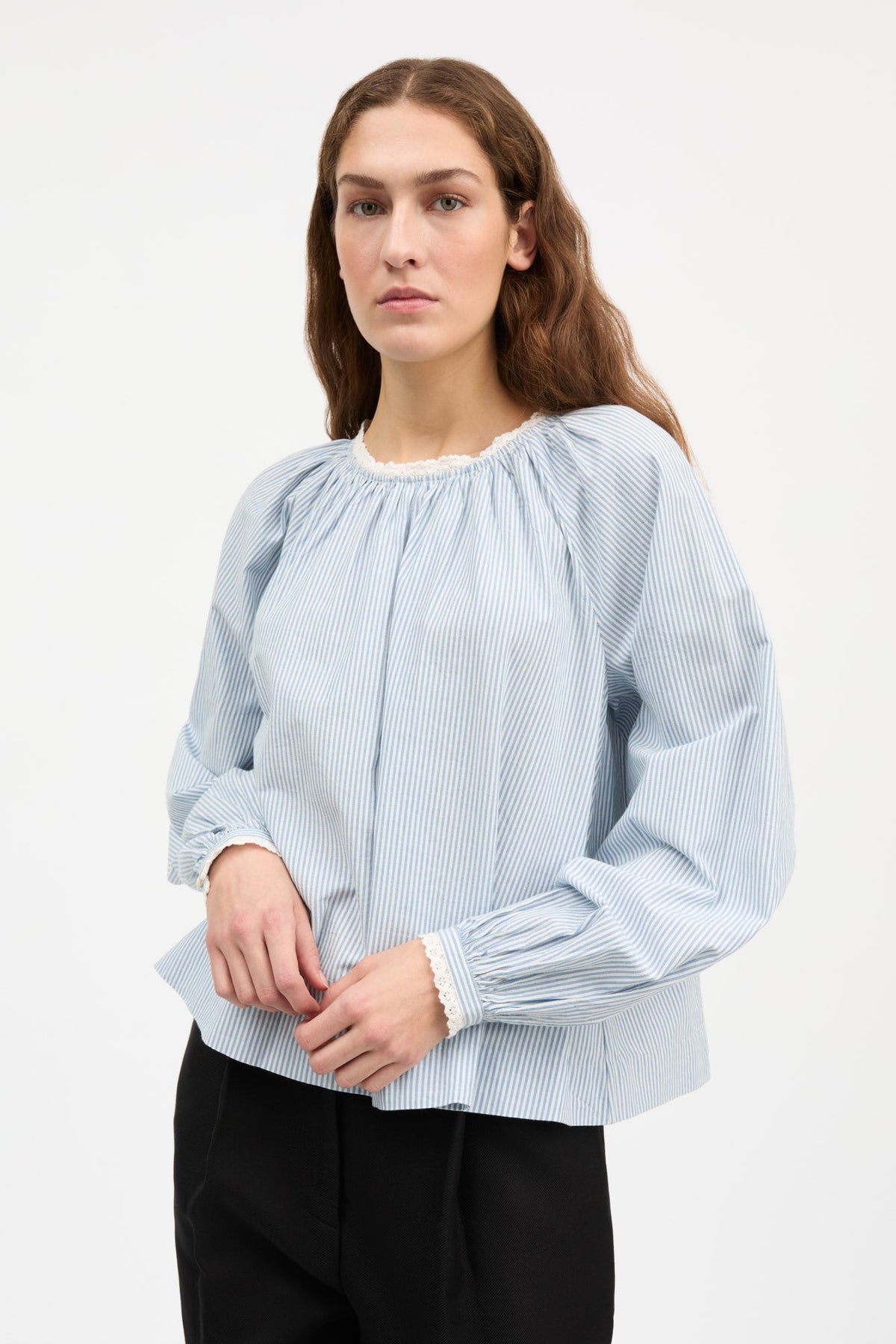 Karlie Blouse - Light Blue / White Stripe