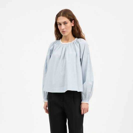 Karlie Blouse - Light Blue / White Stripe