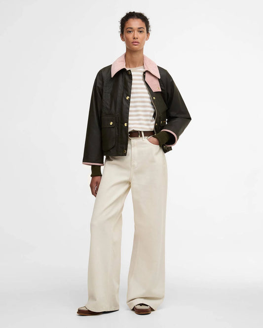 Cropped Beadnell Waxed Jacket - Archive Olive/Ancient/Gardenia