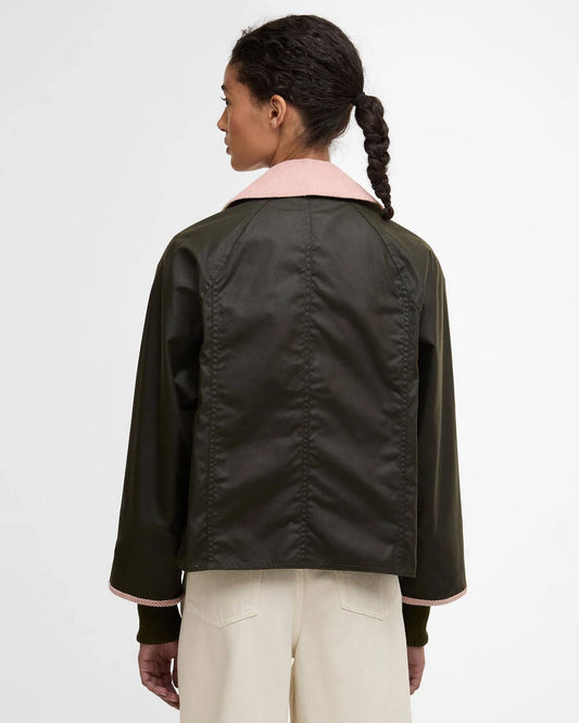 Cropped Beadnell Waxed Jacket - Archive Olive/Ancient/Gardenia