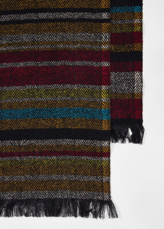 'Signature Stripe' Lambswool Herringbone Scarf - Multicolour