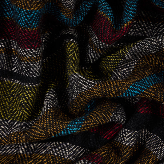 'Signature Stripe' Lambswool Herringbone Scarf - Multicolour
