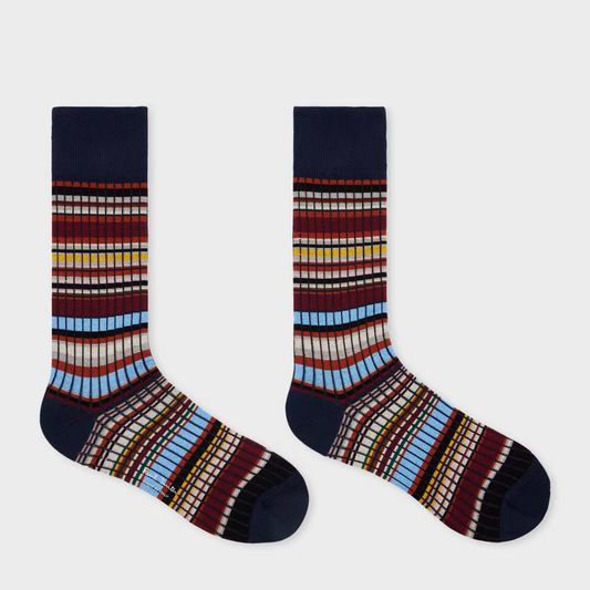 Signature Stripe Ribbed Socks - Navy Blue