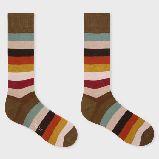 Cotton-Blend Craft Stripe Socks - Multi Coloured