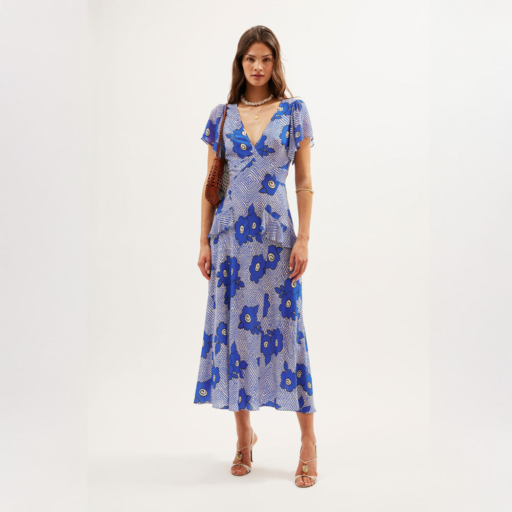 Evie Dress - Milos Floral Blue