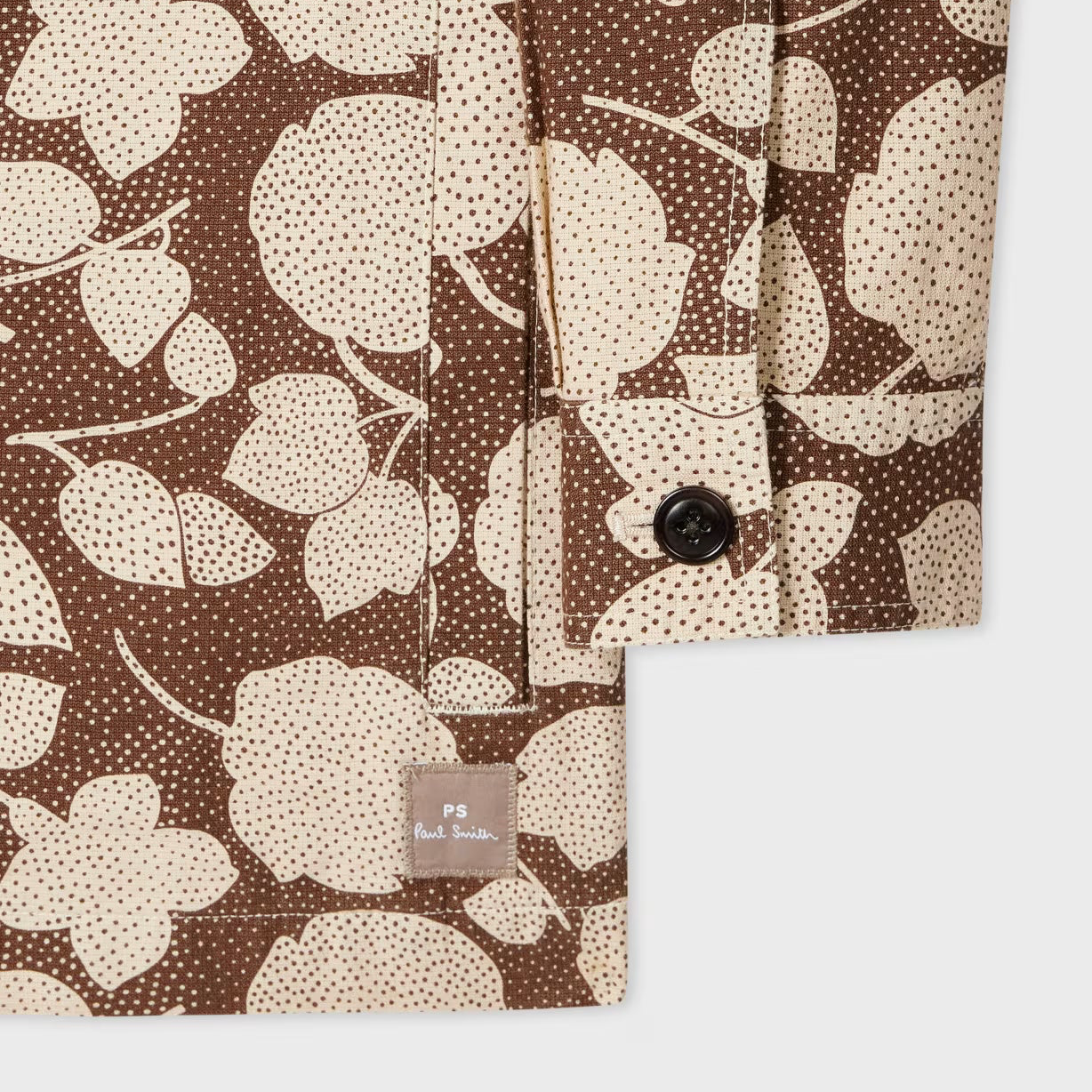 Perforated Floral Cotton Zip Jacket - Brown