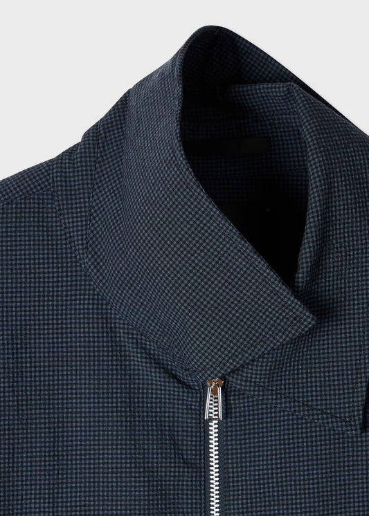 Seersucker Check Zip Shirt Jacket - Blue