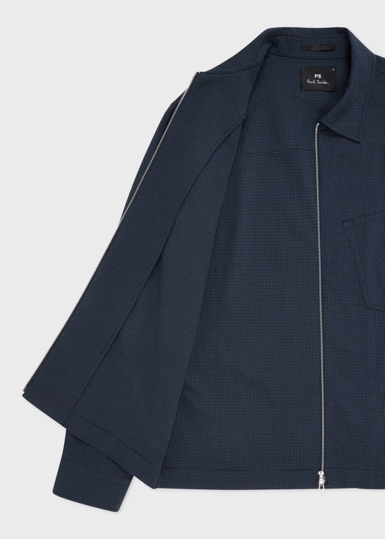 Seersucker Check Zip Shirt Jacket - Blue