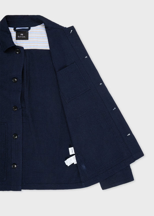 Cotton Seersucker Work Jacket - Navy