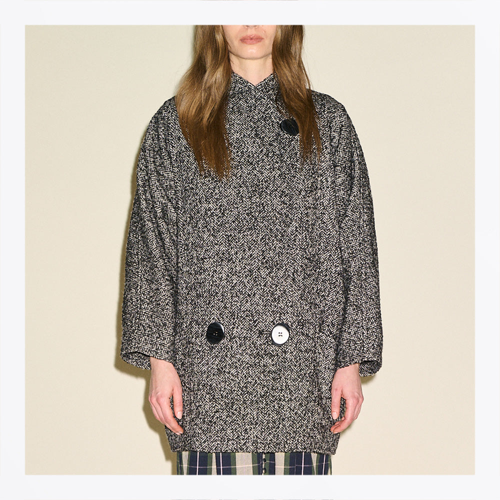 SAMDI Camille Herringbone Coat - Black
