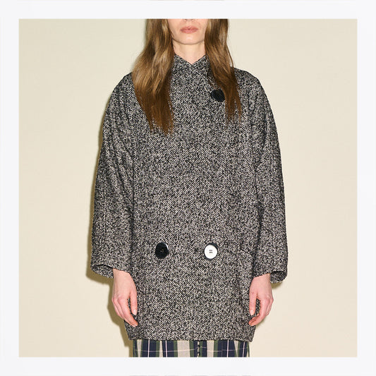 Camille Herringbone Coat - Black