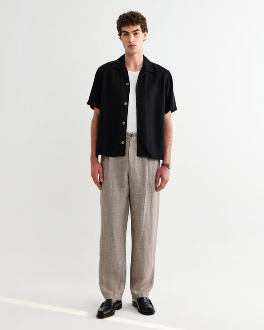 Malham Trouser Linen Stripe - Natural Brown