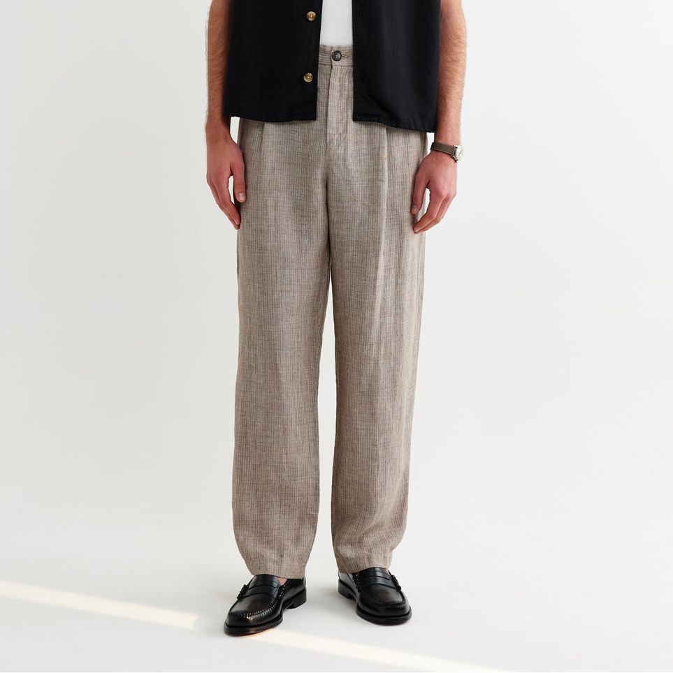 Malham Trouser Linen Stripe - Natural Brown