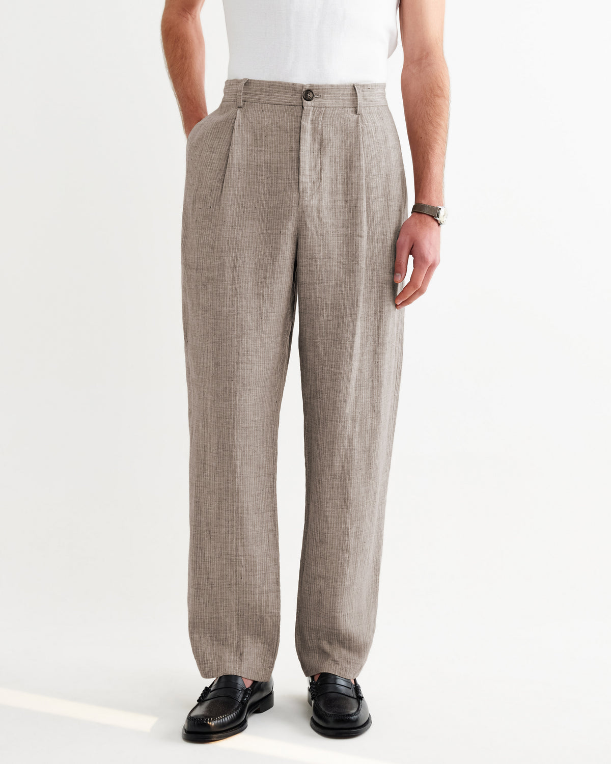 Malham Trouser Linen Stripe - Natural Brown