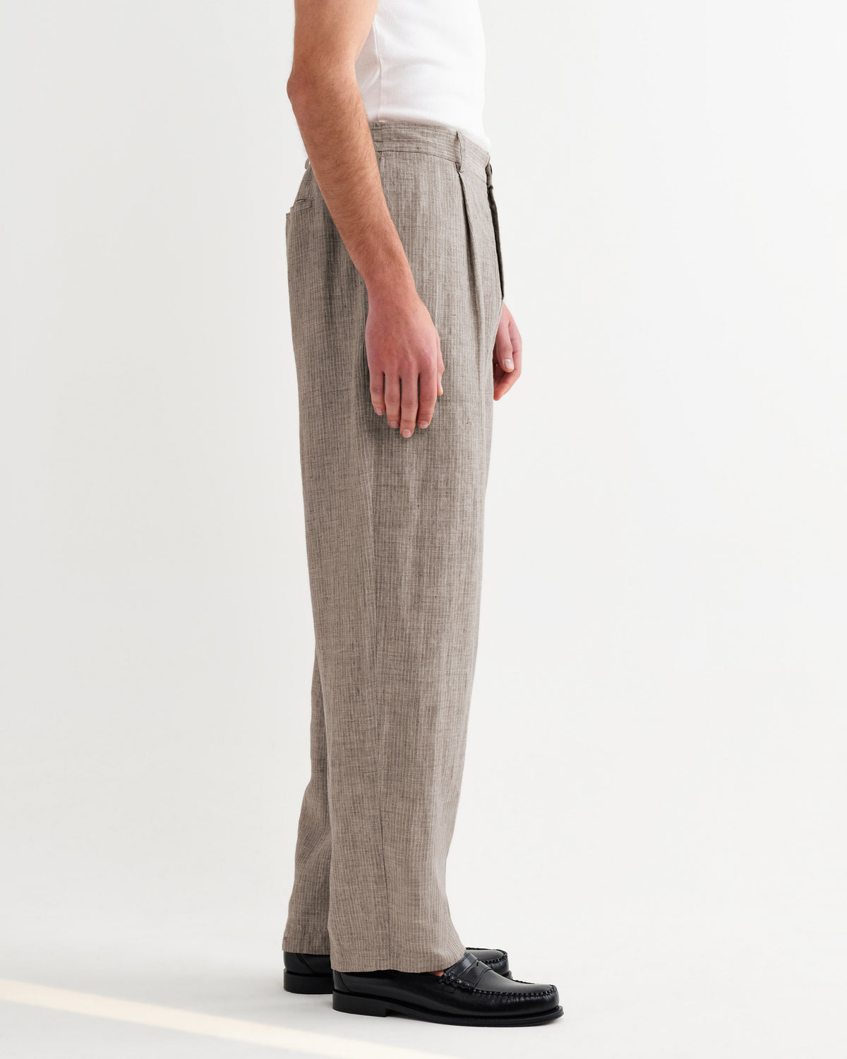 Malham Trouser Linen Stripe - Natural Brown