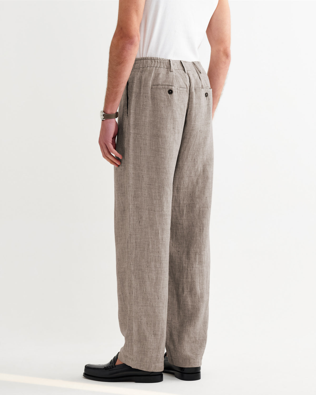 Malham Trouser Linen Stripe - Natural Brown