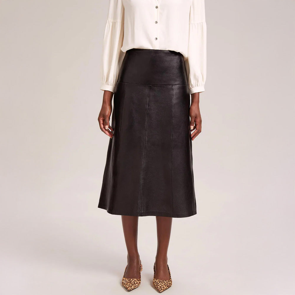 - Tiana Leather Midi Skirt - Black