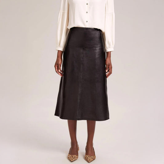 - Tiana Leather Midi Skirt - Black